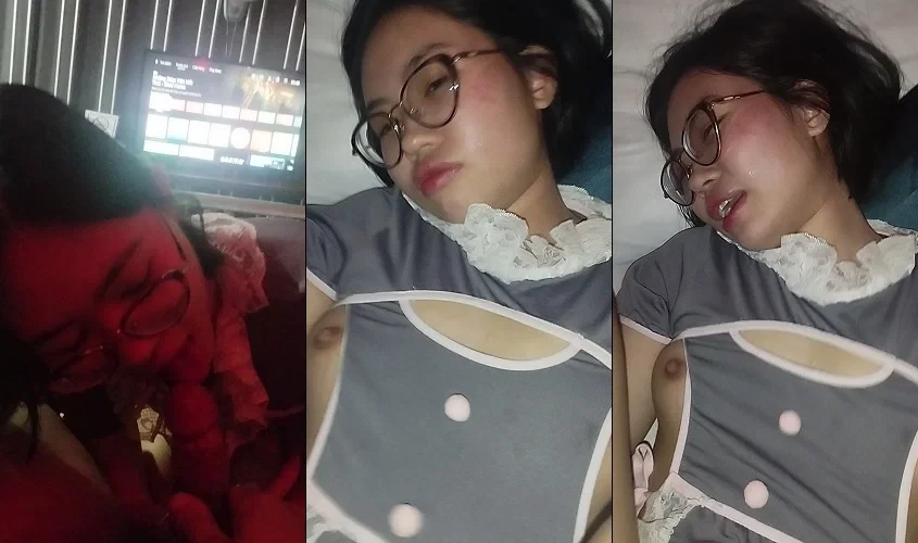 Bé sinh viên kính cận đã dâm em còn mặc quần xẻ đáy để anh chịch không cần cởi